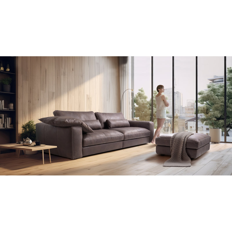 Parven 4 Seater Genuine Leather Sofa, Brown