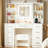 Adriel Vanity Desk With Mirror And Lights, Makeup Table With 9 Drawers, Power Outlet & Stool
