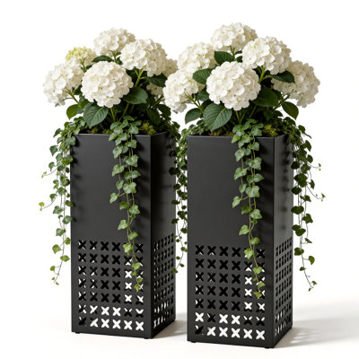 Set Of 2, 30''H Square Pedestal Metal Planter Box