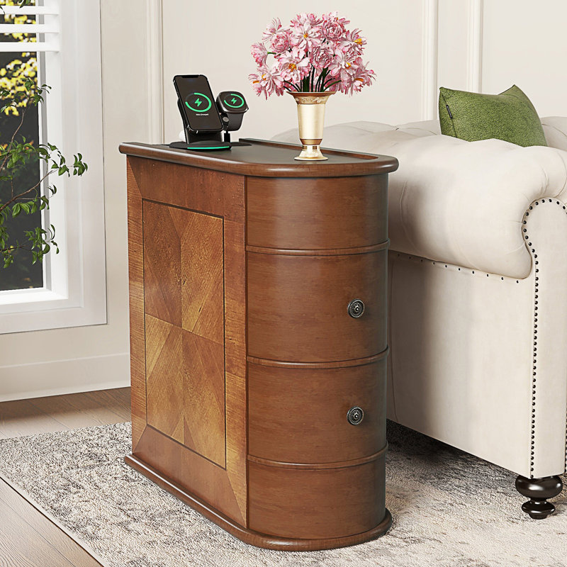 Table de bout avec station de charge, table d'appoint avec 2 tiroirs