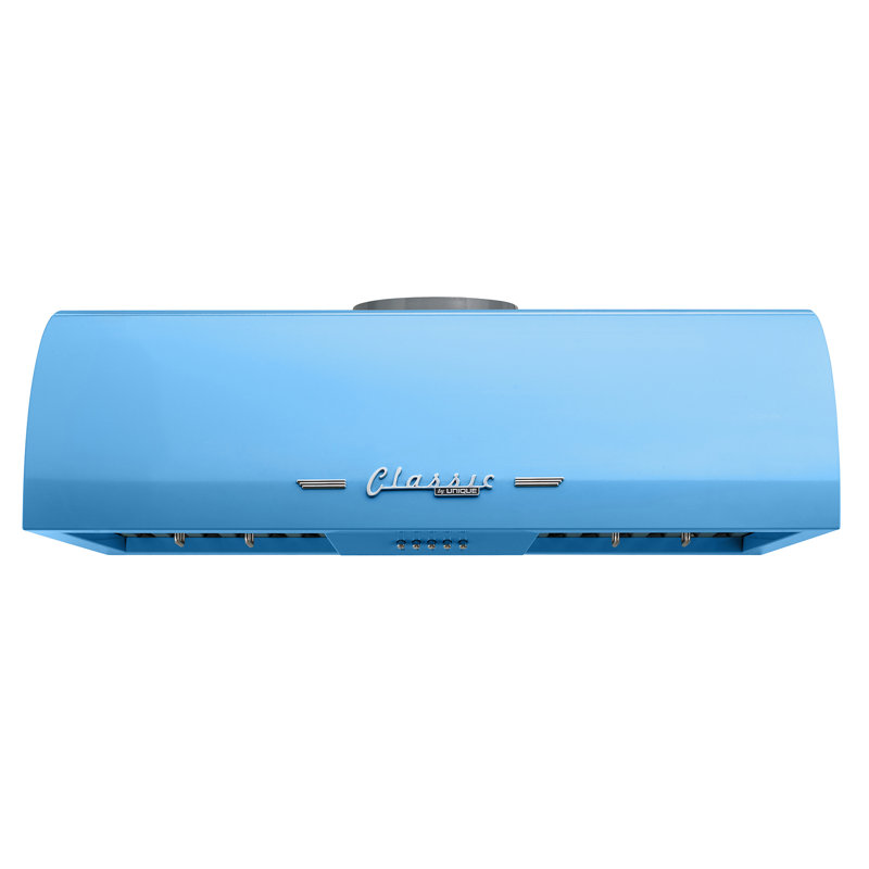 Classic Retro 30" 700 CFM Ducted Under Cabinet Range Hood with Stainless Steel Baffles and Light, Robin Egg Blue