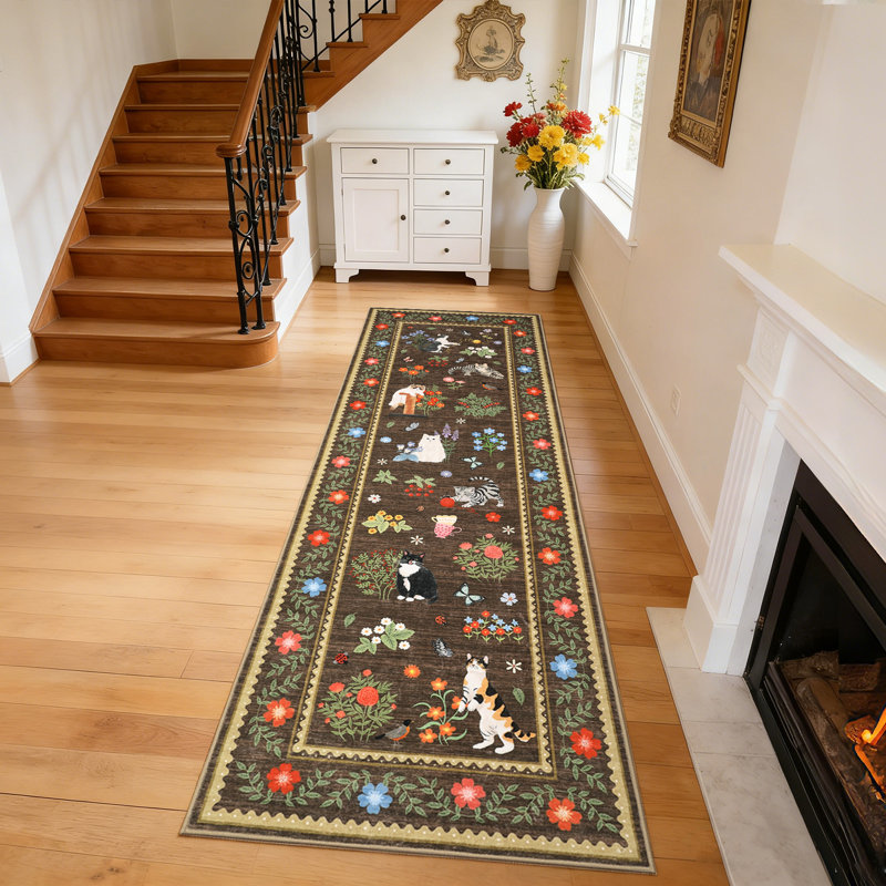 Area Rugs Modern Non-Slip Washable Rug Mark Resistant,Floral Farmhouse Carpet,Non-Shedding for Living Room Bedroom, Brown