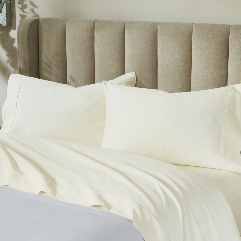Ensemble de draps en coton uni 700 fils Pavo, Ivoire, Ensemble de draps double / double avec 2 taies d'o, Fits up to 15"