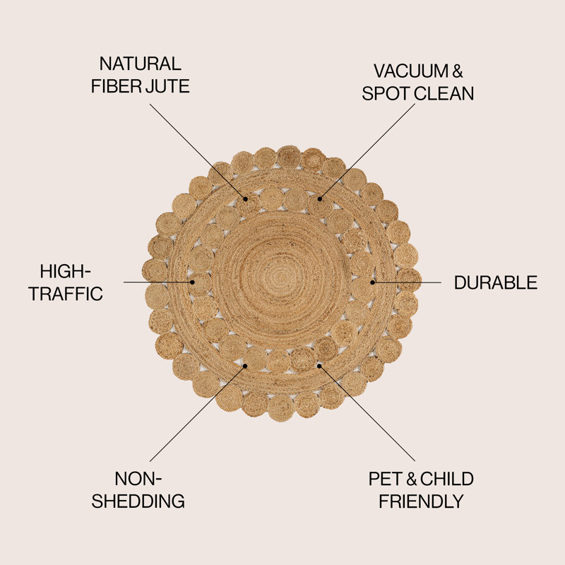 Tapis rond à motif géométrique brun, Rond 8 pi