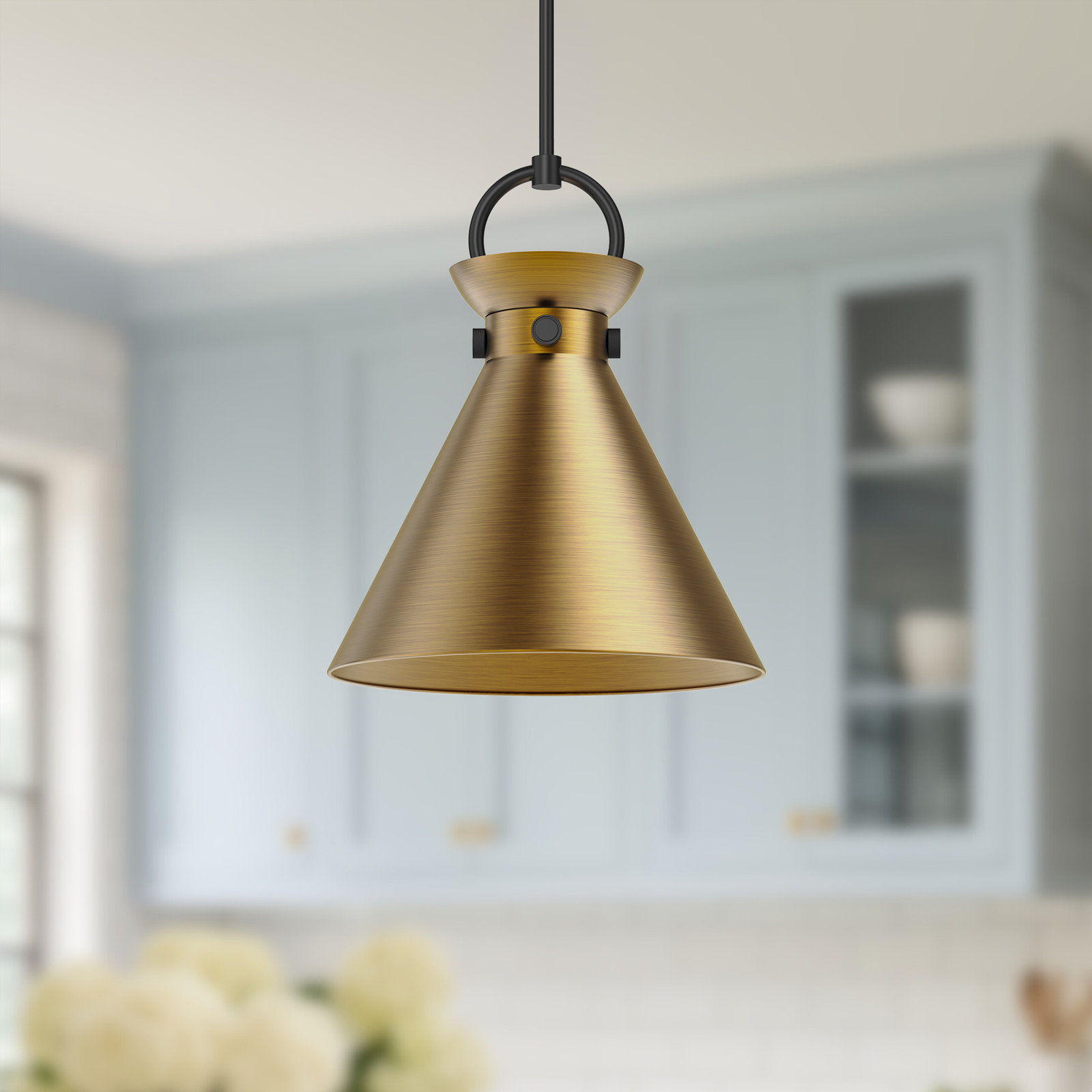 Tiney Single Light Metal Steel Pendant, Gold, Matte Black, 17" H x 14" W x 14" D