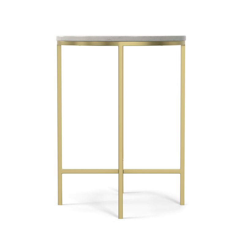 Gold Metal and White Marble Round Side Table, 16 inch