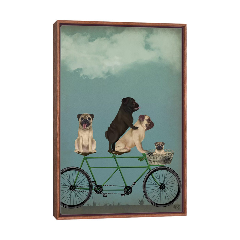 «Pug Tandem» - Imprimé, H 26 po x l 18 po x 1,5 po, Cadre bois classique
