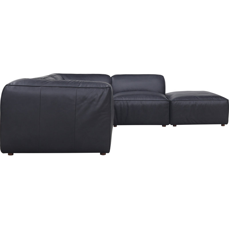 Form Astra 5 - Genuine Leather Modular Sectional with Ottoman, Black Genuine Leather, 26" H x 112" W x 102.5" D
