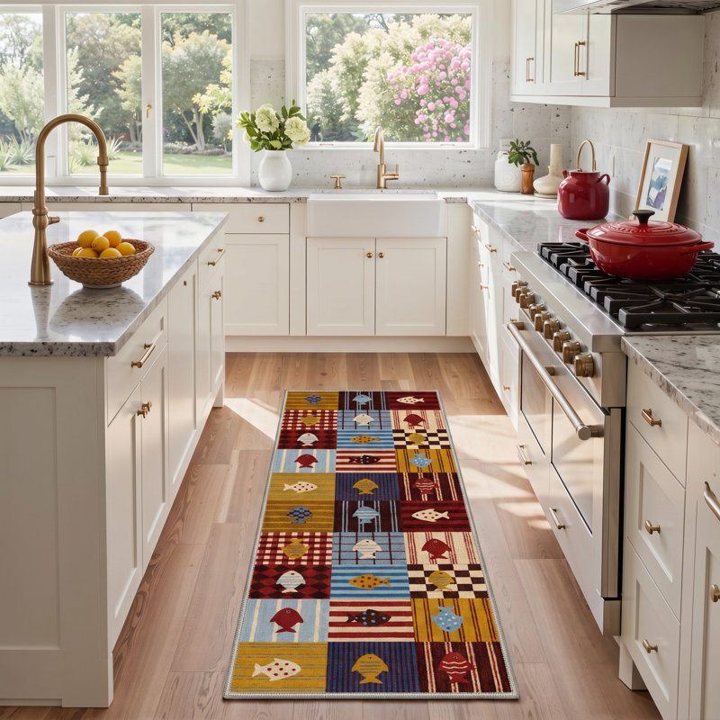 Tapis de couloir brun / rouge lavable à la machine avec envers antidérapant, Tapis de couloir 2 pi 6 po x 8 pi