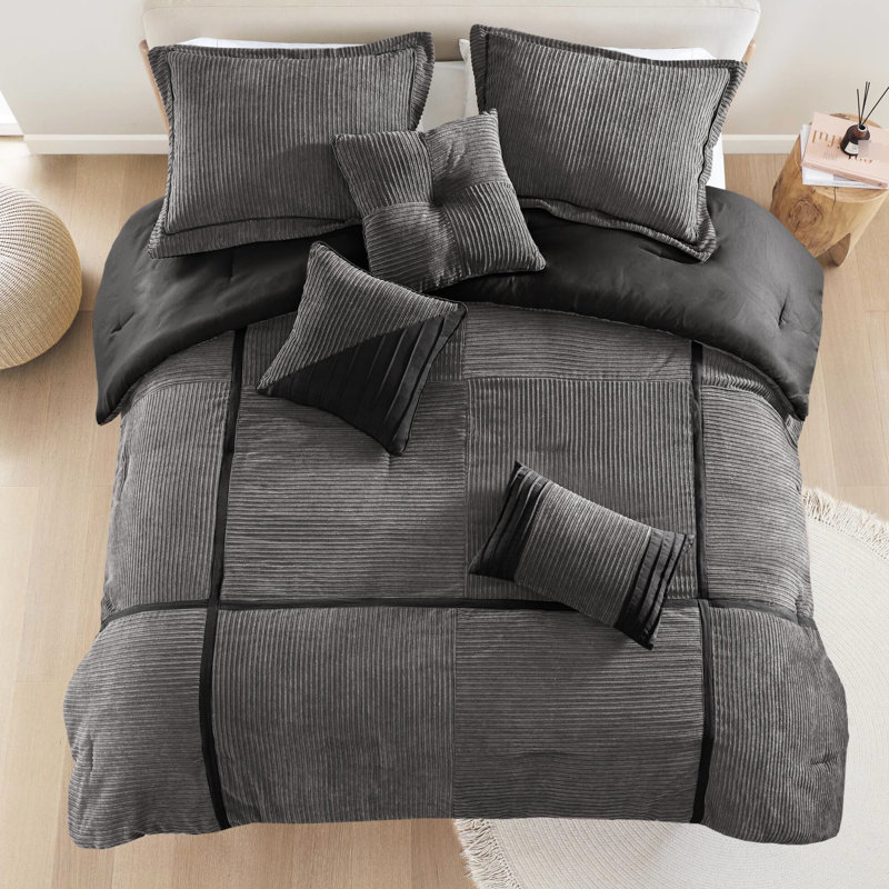 Ensemble de housse de couette en velours côtelé très grand et moelleux très luxueux, doux et respirant, Gris