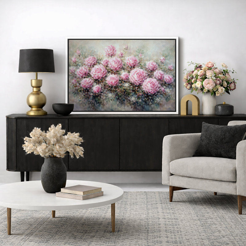 Œuvre de roses roses, images de jardin floral, art mural impression sur toile encadrée, H 16 po x l 24 po x P 1,5 po