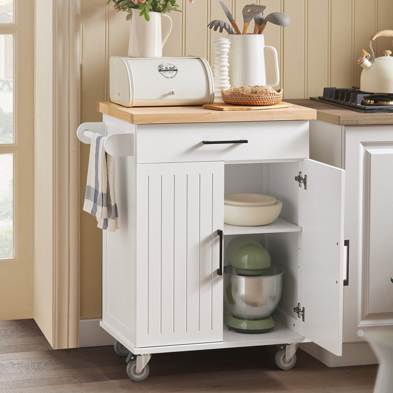Wynings 74.5cm W Kitchen Island with Solid Wood Top and Locking Wheels