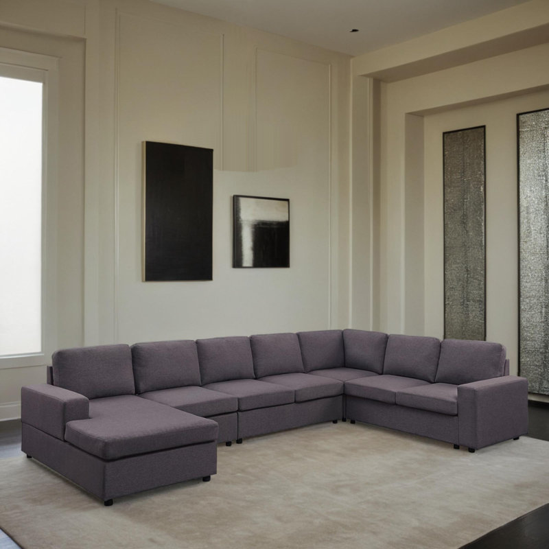 Canapé-lit modulaire réversible de 147 po avec méridienne 147 po, Mélange de lin gris