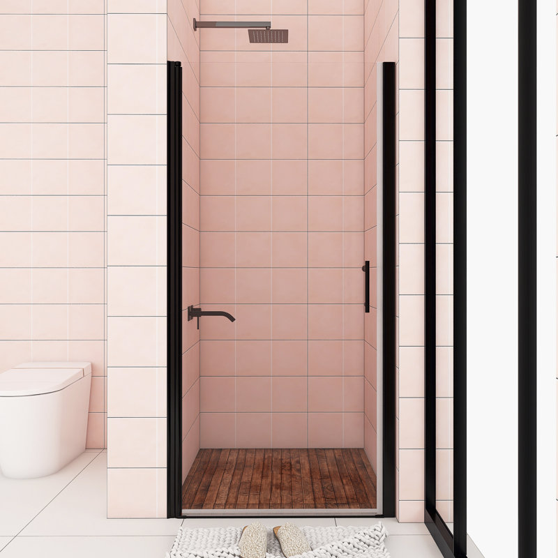 Porte de douche à pivot demi-cadre 34 "x 72", Noir mat