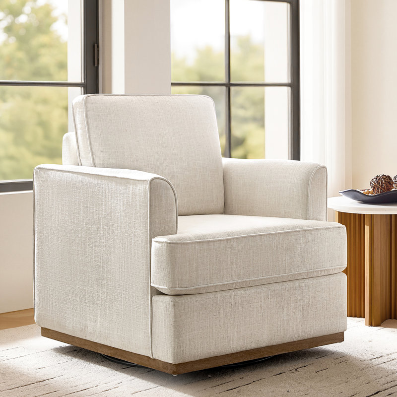 Fauteuil pivotant rembourré avec base en bois massif 33 po Parker Farmhouse, Beige