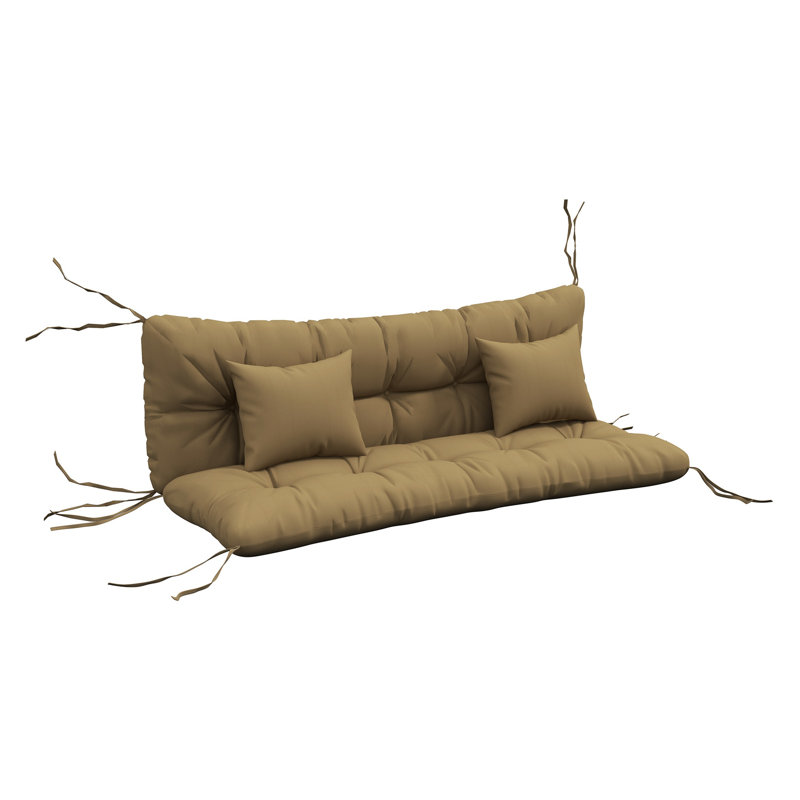Outsunny 4-Piece Tufted Bench Cushion Set with Backrest and Throw Pillows, Brown