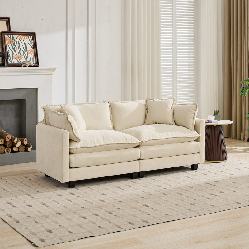 Modern Cloud Sofa LoveSeat, Beige, 2, 33.1" H x 78" W x 35" D