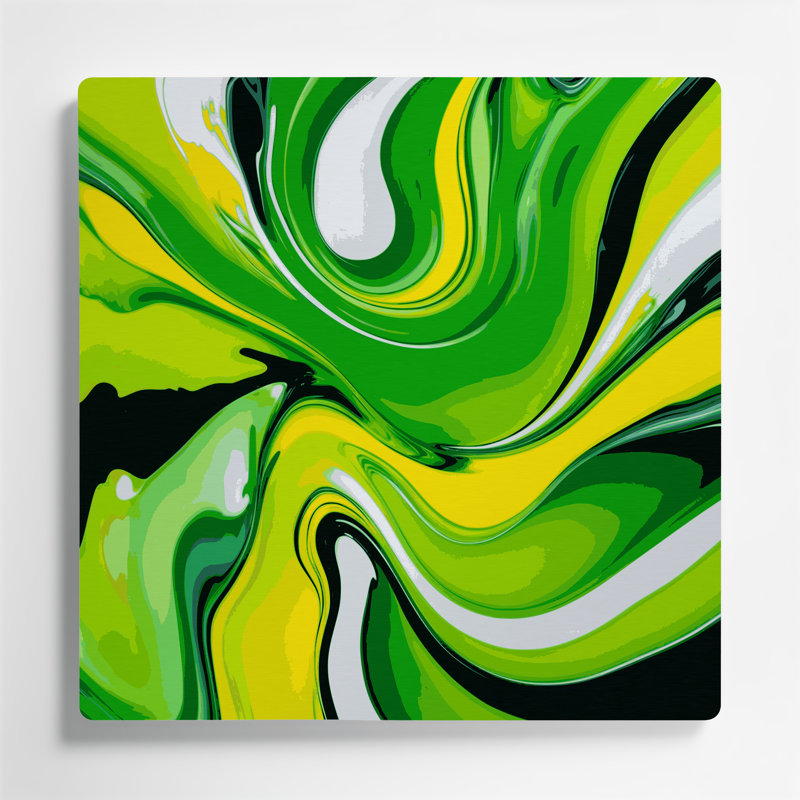 Abstrait art fluide en métal vert 52, H 12 po x l 12 po