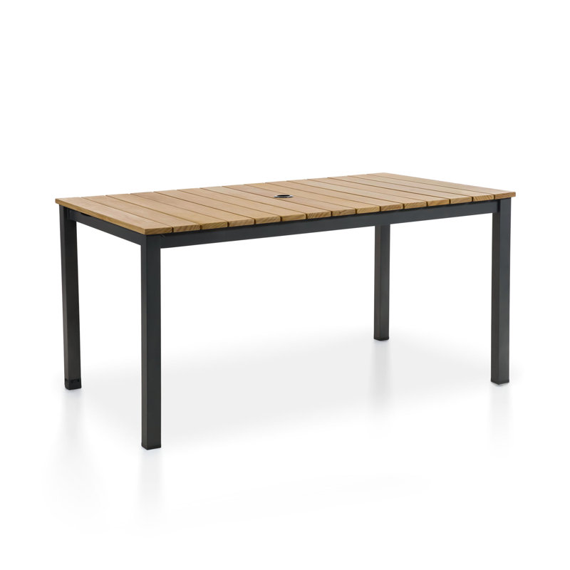Rectangular Metal Outdoor Dining Table With Umbrella Hole , 59'' in. W 35.5'' in. D