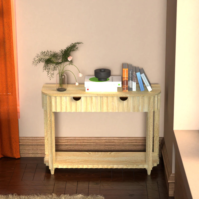 Console de hall d'entrée en bois de manguier massif avec finition sablée blanchie, Blanc