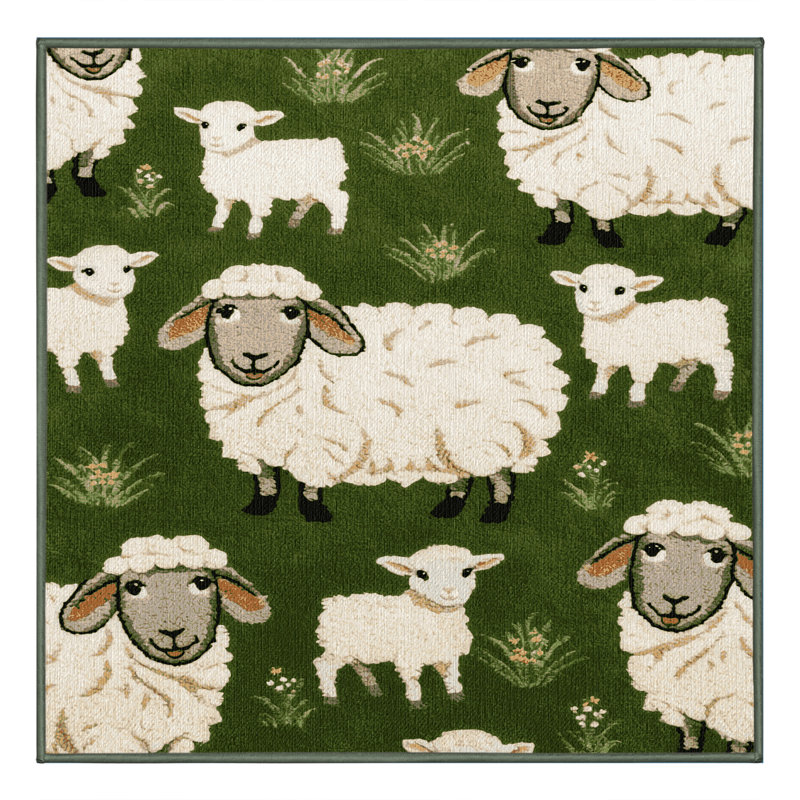  Tapis lavable avec moutons et agneaux, Carré 4 pi