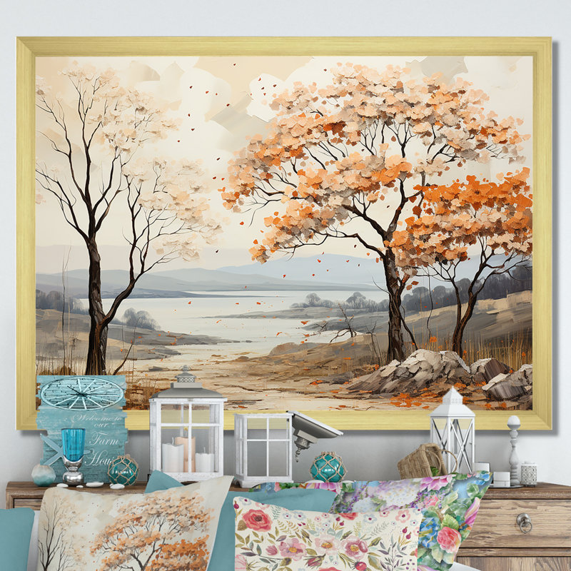 «Mute Tone Maple Trees Collage I», reproduction sur toile, H 12 po x l 20 po x P 1 po, Cadre photo doré simple