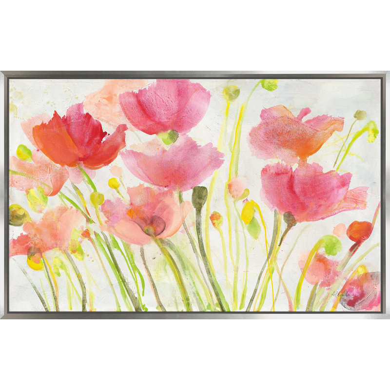 Coquelicots fluorescents - Peinture, Cadre flottant argent, H 21,5 po x l 33,5 po x P 2 po