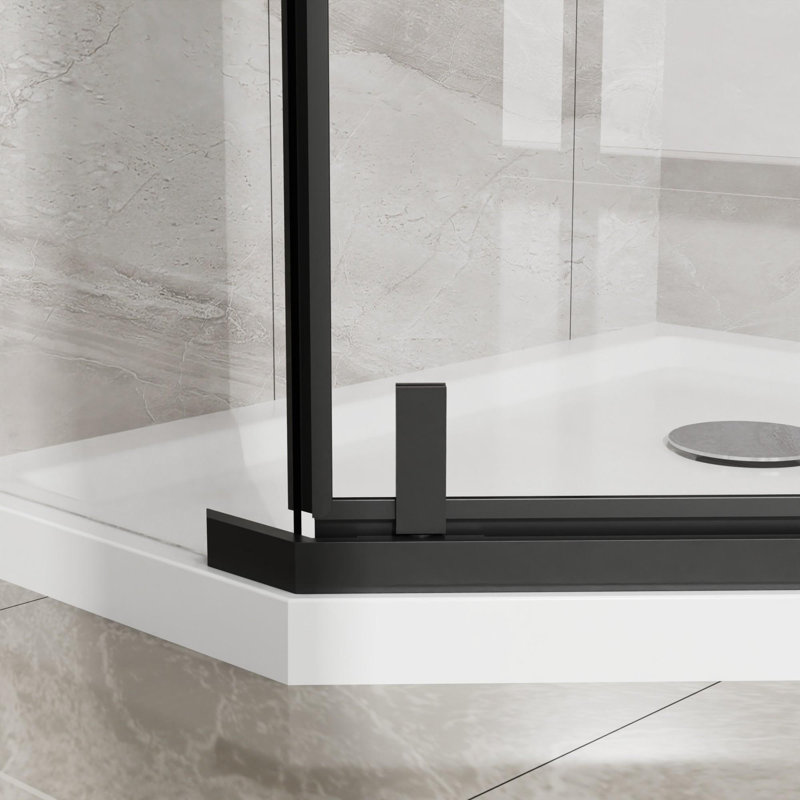 36"D x 36"W x 72"H Corner Frameless Shower Door, Black