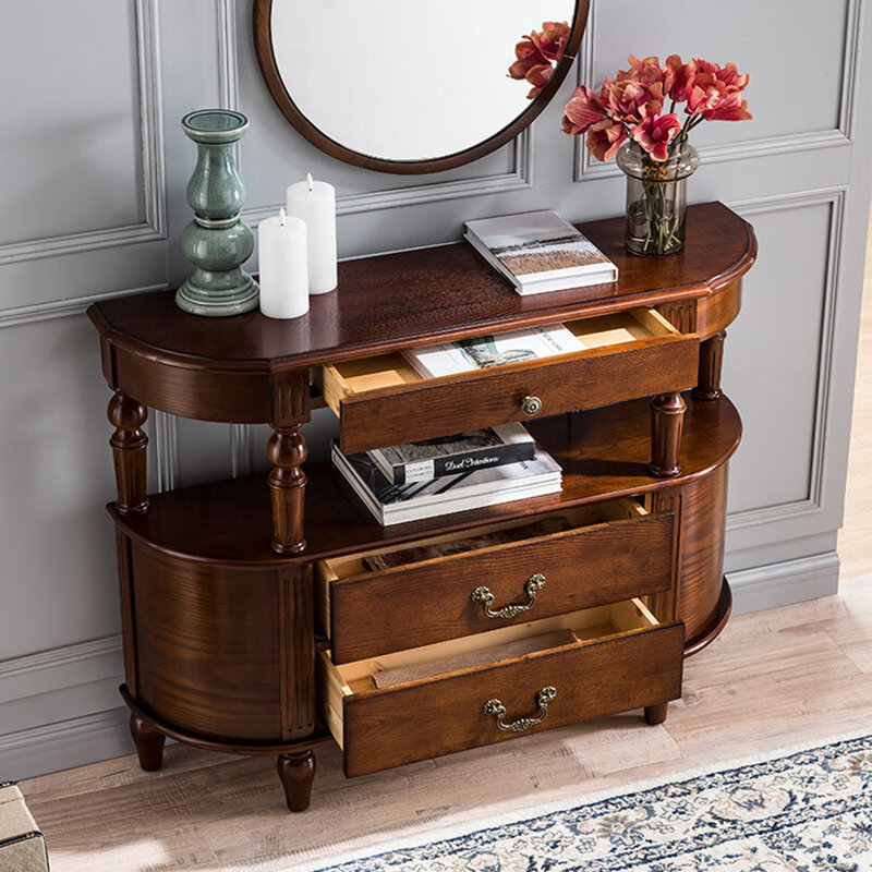 Console en bois massif de style américain, H 32,6 po x l 39,3 po x P 11,8 po, Brun