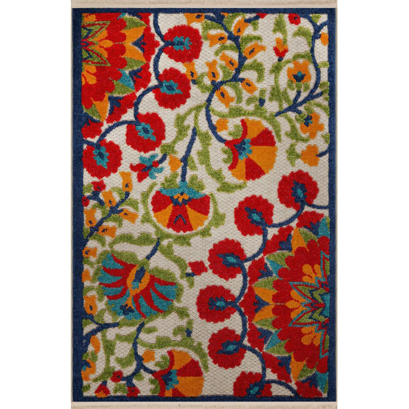 Tapis décoratif rétro à motif floral rose multicolore lavable à la machine
