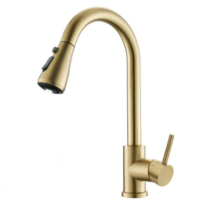 Brushed Nickel Kitchen Sink Faucet Single Hole Single Handle Mixer Tap with Pull Out Sprayer -  Nabiyy, 8-LJ2203Z-1