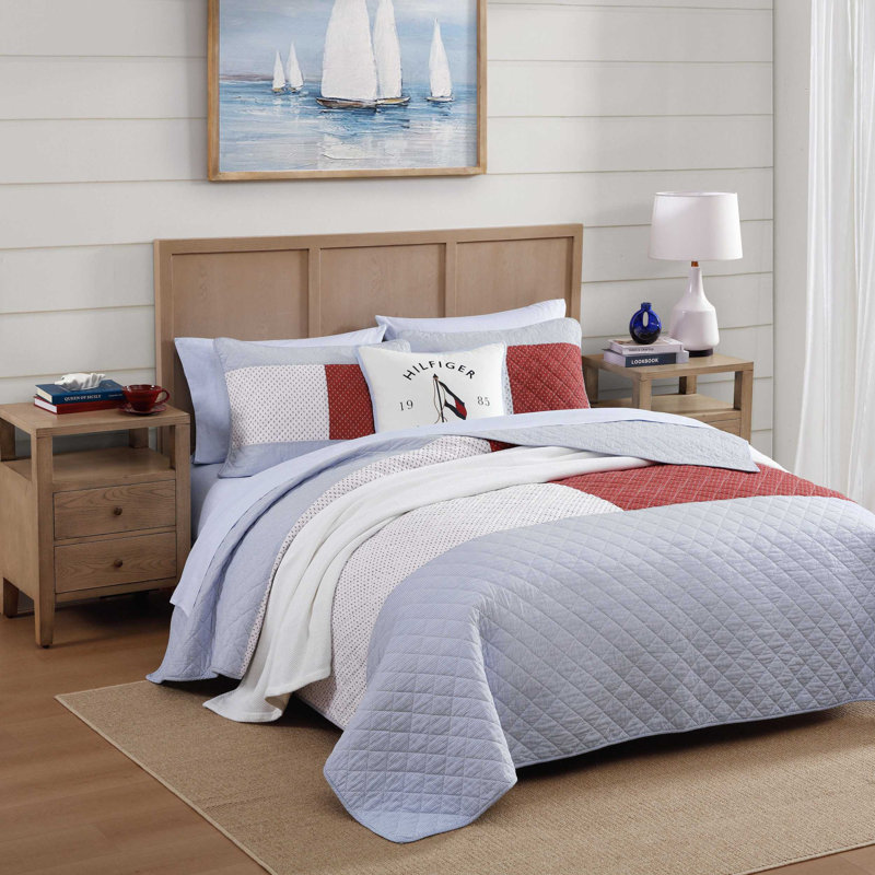 Ensemble de courtepointe Tommy Hilfiger, Courtepointe pour lit simple + 1 taie décorative 