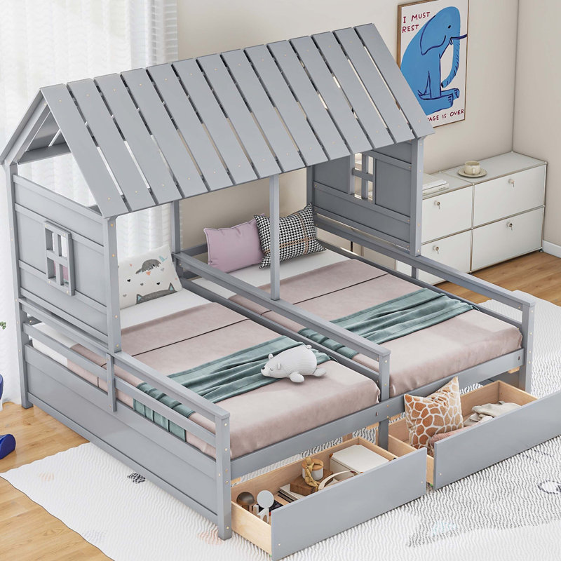 Jindalee Solid Wood Shared Twin Storage Bed, Gray