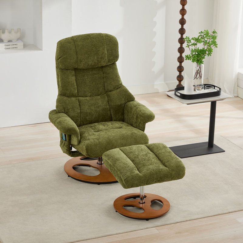 Fauteuil inclinable de massage en chenille avec repose-pieds en tissu, Vert, Brun