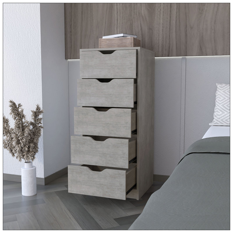 Commode Kamran, chambre à coucher, béton, Chêne