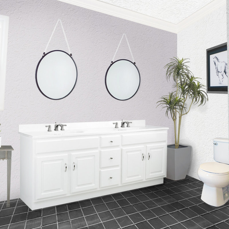 73 Inch Cultured Marble Vanity Top Two Sinks with Backsplash, White, 8" Widespread