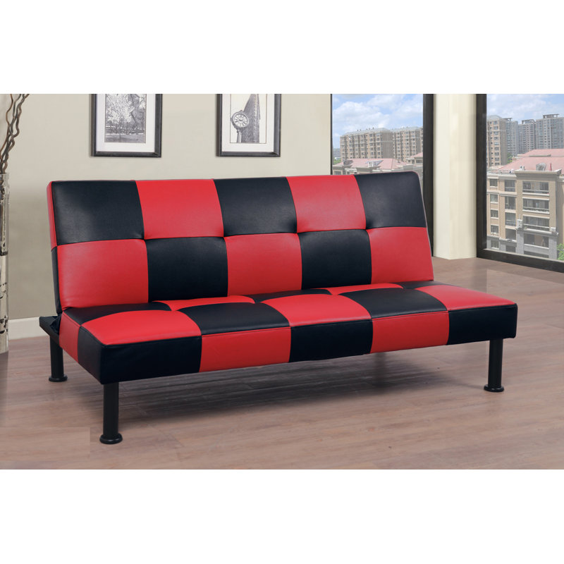 Canapé-lit convertible de 64 po Adetola, Similicuir rouge / noir, H 32 po x l 64 po x P 33 po