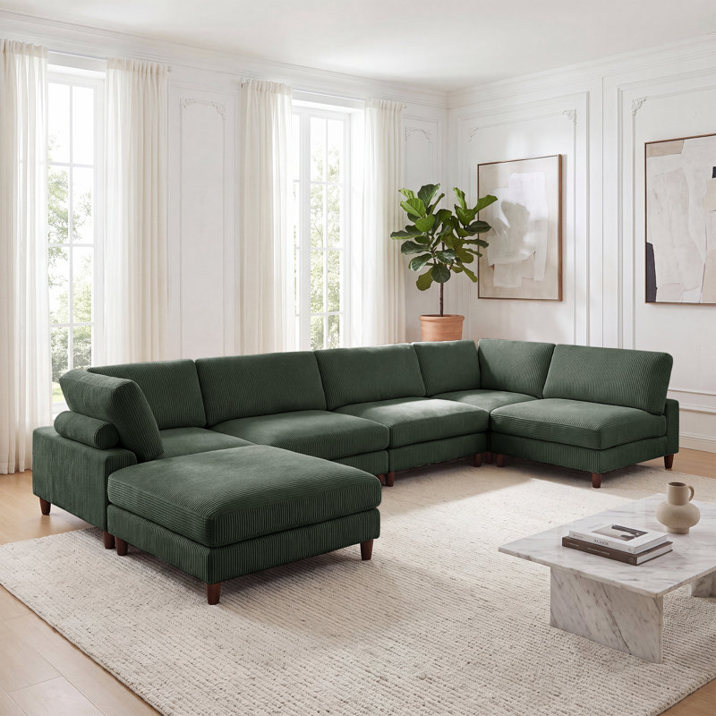 Canapé modulaire en velours côtelé 6 pièces, Green Corduroy