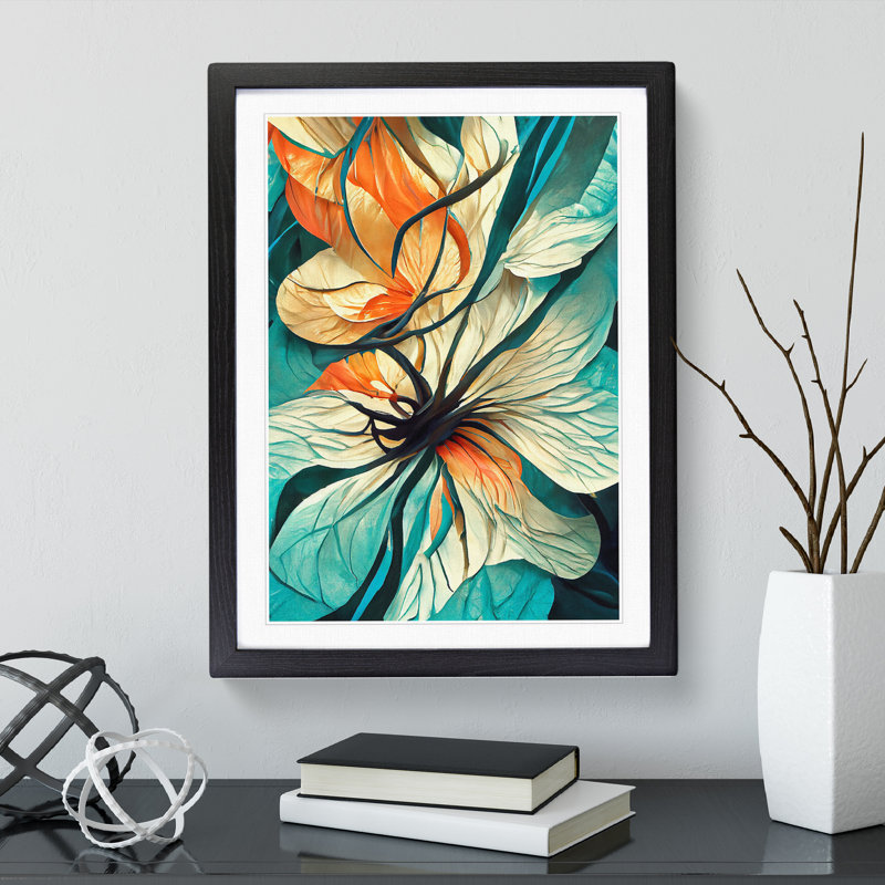 Beautiful Abstract Floral No.1 - Wall Art, Black Framed Paper, White, 64cm H x 46cm W x 2cm D