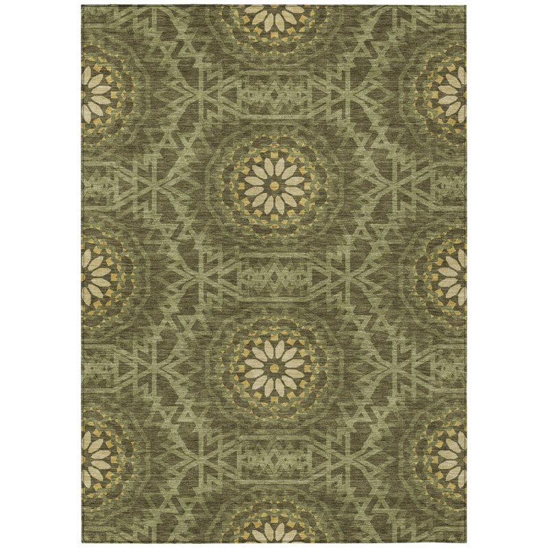 Tapis intérieur / extérieur 3 pi x 5 pi vert olive et vert artichaut lavable