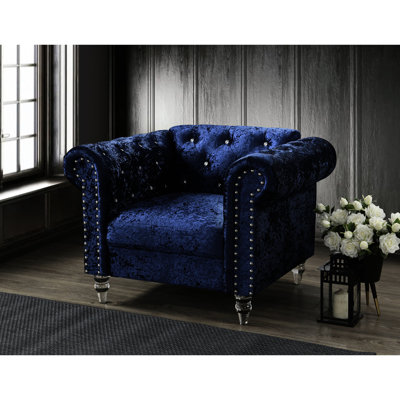 Chaise industrielle en velours bleu, pour espace de vie principal, style transitionnel, rembourrage en mousse et en fibres, rembourré de fibres, tissu