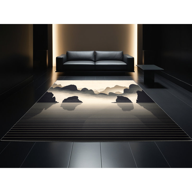 Tapis ombré contemporain gris Paitlyn Ha Long Bay lavable à la machine - reliure grise, 6 X 9