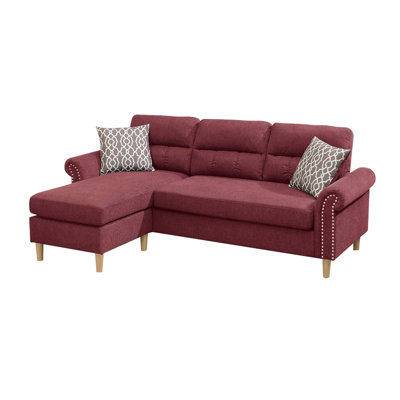 Velvet Reversible Sectional Sofa in Paprika Red