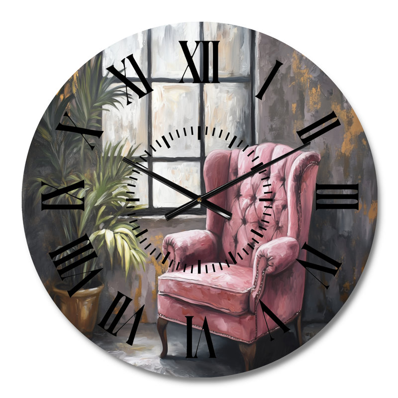 Fauteuil en velours près de la fenêtre pluvieuse - Horloge murale moderne silencieuse en métal, Médium