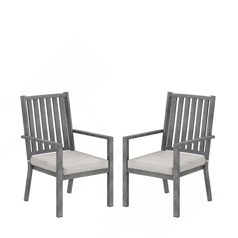 Ensemble de 2 chaises de patio en aluminium toutes saisons de 23 po avec coussins gris épais et structure grise, 2