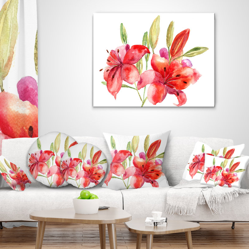 Coussin d’illustration floral lily fleurs, 16 po x 1 po, Coussin décoratif