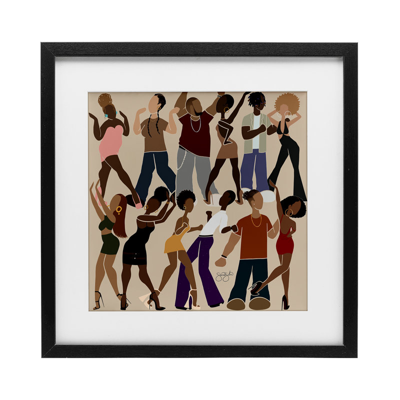 Peace & Rhythm Dancers, reproduction sous verre, conception de Sierra Siler, H 16 po x l 16 po, Cadre noir minuit
