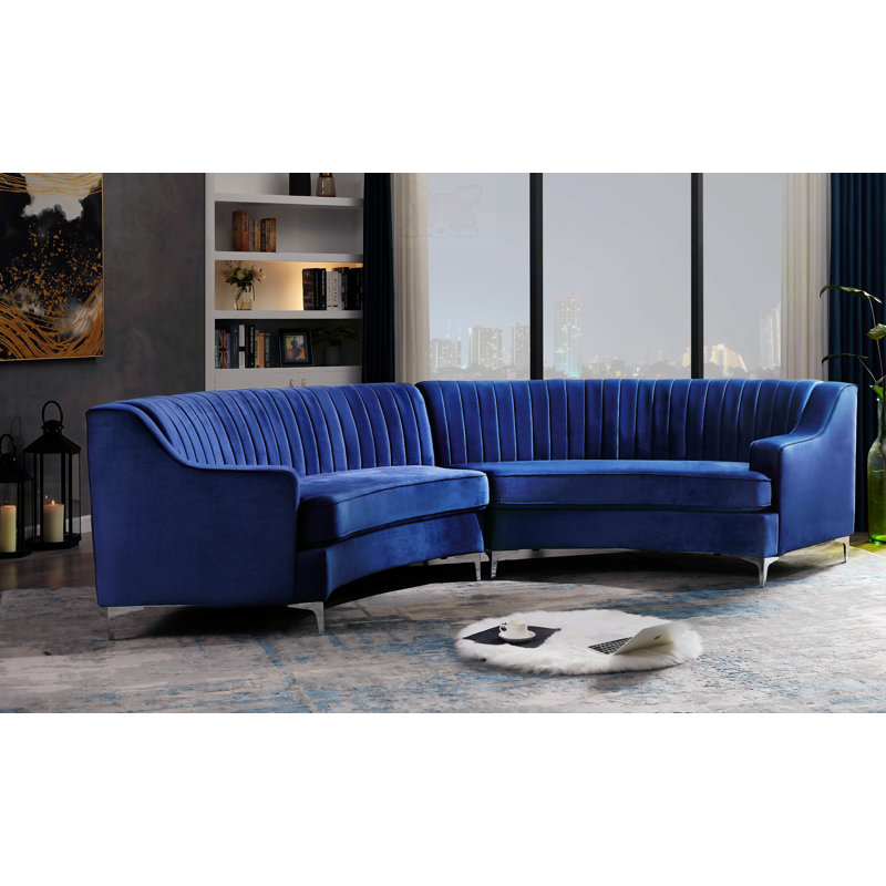 Velvet Curved Sofa, Navy Blue Velvet