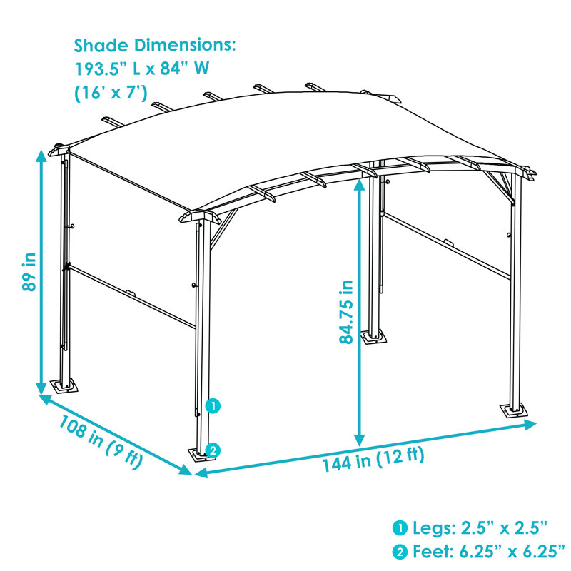 Tan Metal Arched Pergola with Retractable Canopy, 12 Ft.