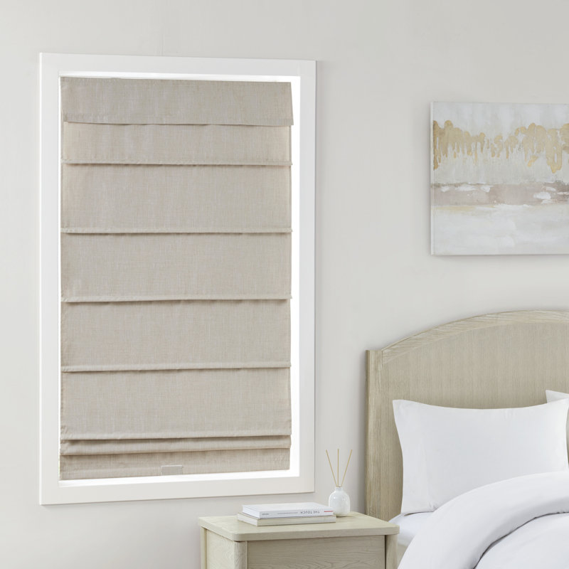 Store romain occultant en faux lin sans cordon, gris, L 27 po x L 64 po
